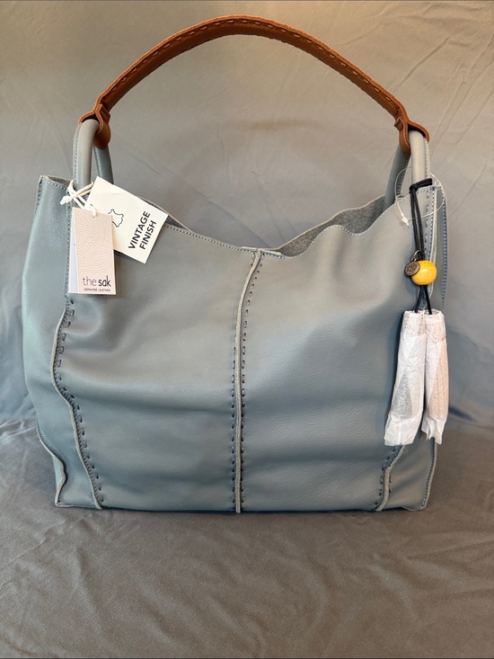The Sak Handbags - The Sak Leather Hobo Shoulder Bag in Denim with Tan Handle